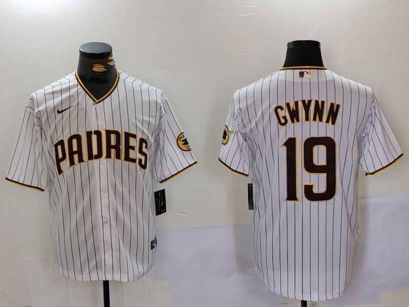 Mens San Diego Padres #19 Tony Gwynn White Team Logo Stitched Cool Base Nike Jersey